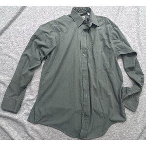 Hathaway Button Down Shirt Men's Size 16 Check Long Sleeve Solid Causal Green